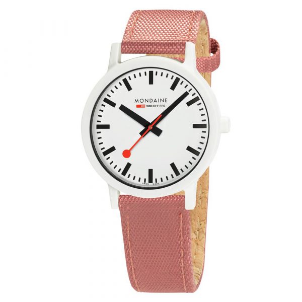 Mondaine Essence watch with 41mm white case and pink strap model MS1.41110.LP