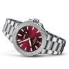 Oris Aquis Date Relief red dial watch with stainless steel case and bracelet model 0173377664158-0782205PEB