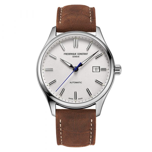 Frederique Constant Classics Index automatic watch with brown leather strap and silver dial model FC-303NS5B6