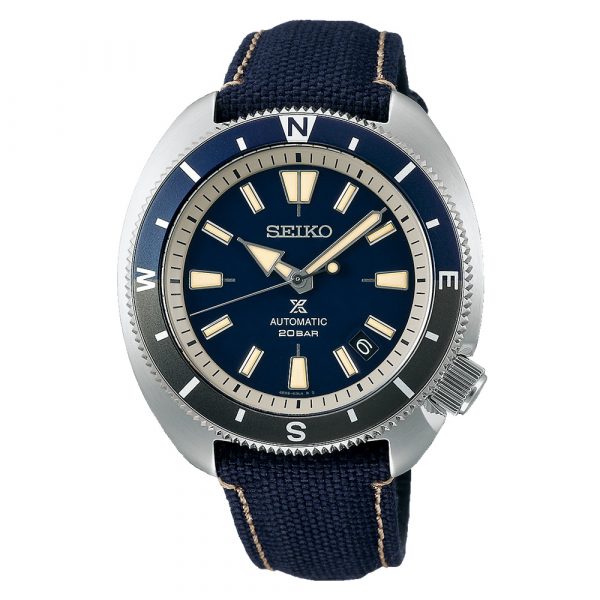 Seiko Prospex Tortoise Land Edition navy strap watch model SRPG15K1
