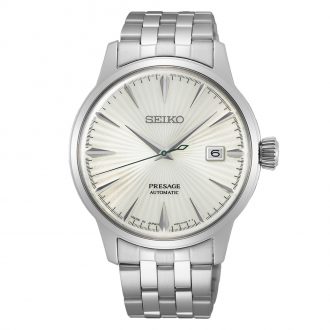 SEIKO PRESAGE - 'The Martini' Cocktail Time Silver Dial Watch SRPG23J1