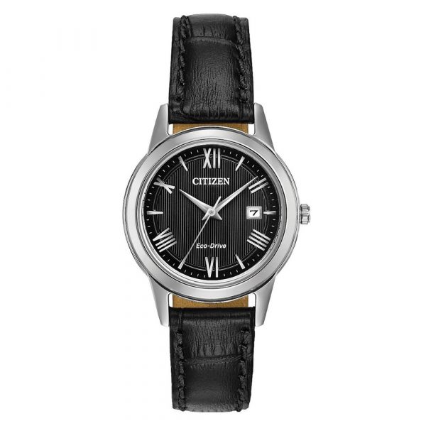 Citizen women's watch with black dial and leather strap model FE1081-08E