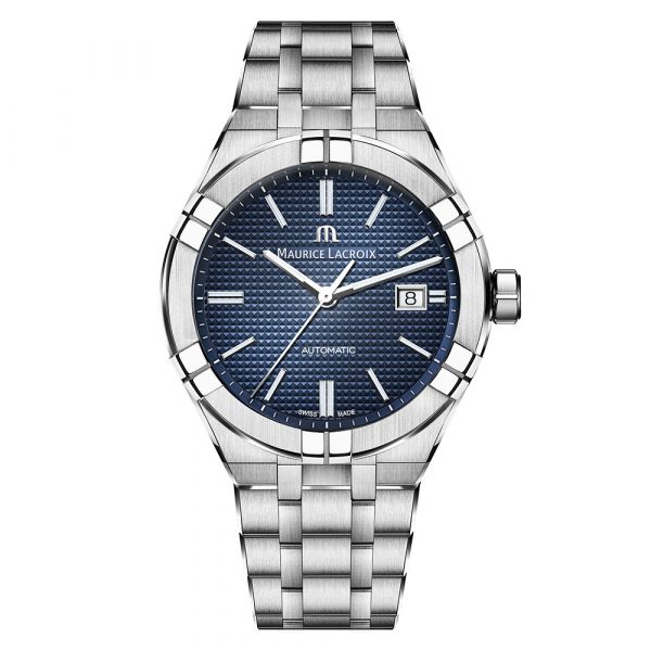 Maurice Lacroix Aikon Automatic watch with 42mm stainless steel case and bracelet with blue dial model AI6008-SS002-430-1