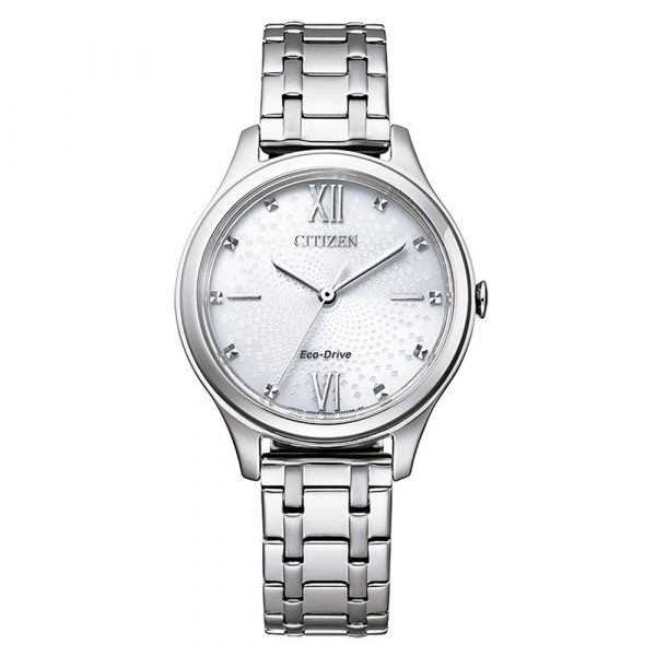 Citizen women's watch with silver dial and stainless steel case and bracelet model EM0500-73A