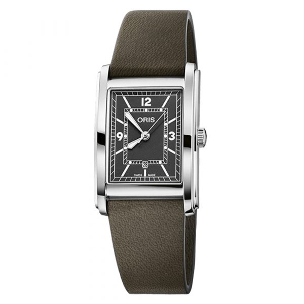 Oris rectangular green dial and strap watch model 01 561 7783 4063-07 5 19 16