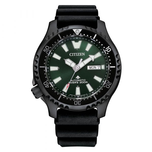 Citizen NY0155-07X Promaster diver's auto watch with green dial and black Polyurethene strap