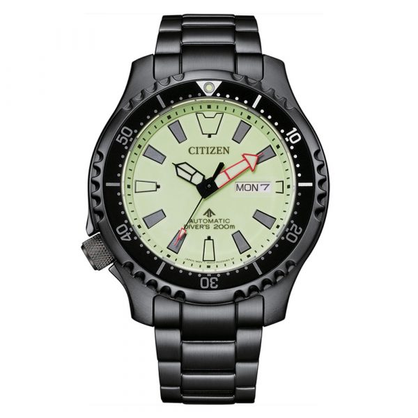 Citizen NY0155-58X Promaster diver's auto watch with luminous dial and black stainless steel case and bracelet