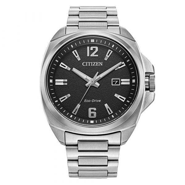 Citizen AW1720-51E Endicott Sport cushion shaped case, black dial watch with bracelet