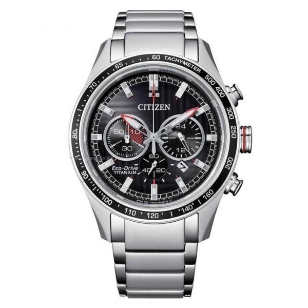 Citizen CA4491-82E-Super Titanium chronograph watch with black dial and bracelet