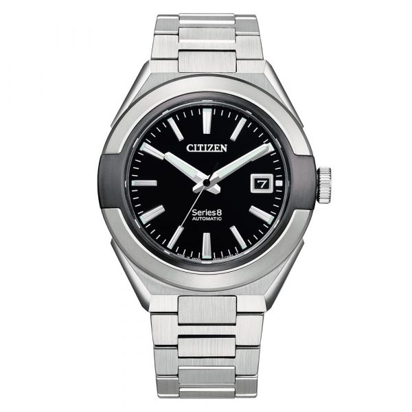 Citizen Series 8 automatic model 870 men's bracelet watch with black dial NA1004-87E