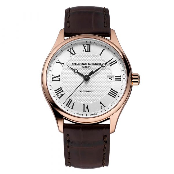 Frederique Constant Classics Index rose gold plated, brown strap watch model FC-303MC5B4