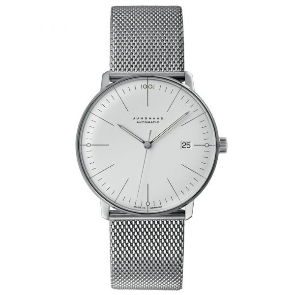 Junghans mens max bill Automatic watch with stainless steel case and mesh bracelet model 27-4002.46