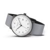 Junghans Max Bill automatic men's watch with white dial and grey case and leather strap model 27-4007.02