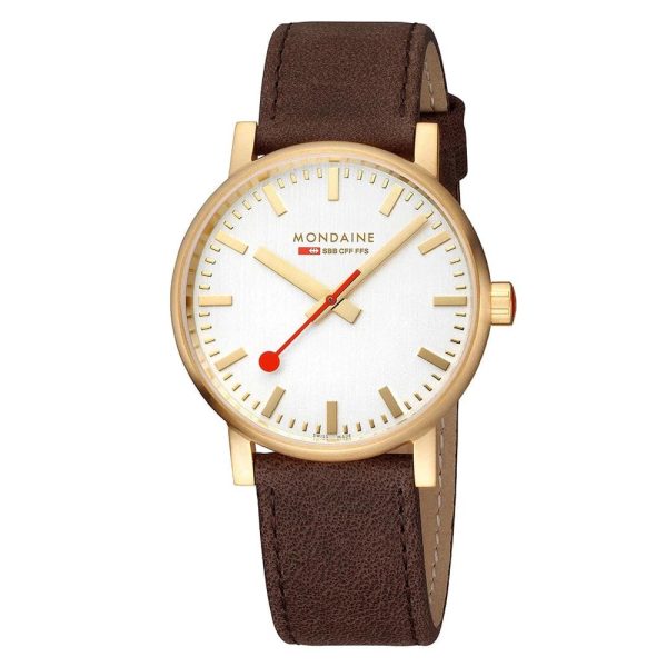 Mondaine MSE.40112.LG Evo2 40mm gold plated watch with brown strap
