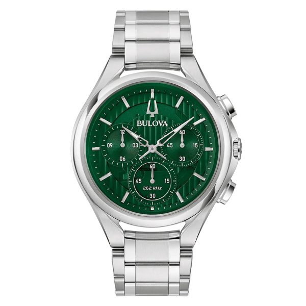 Bulova 96A297 Curv chrono green dial watch