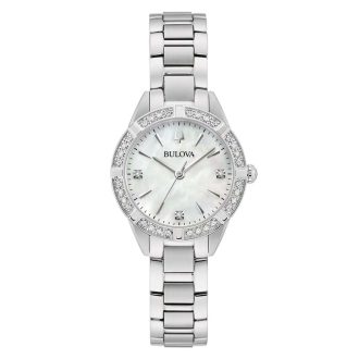 Bulova | Sutton Diamond Bezel Silver Tone Watch | 96R253
