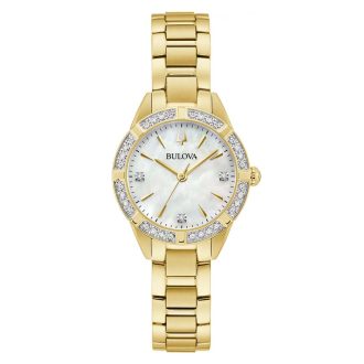 Bulova | Sutton Diamond Bezel Gold Tone Watch | 98R297